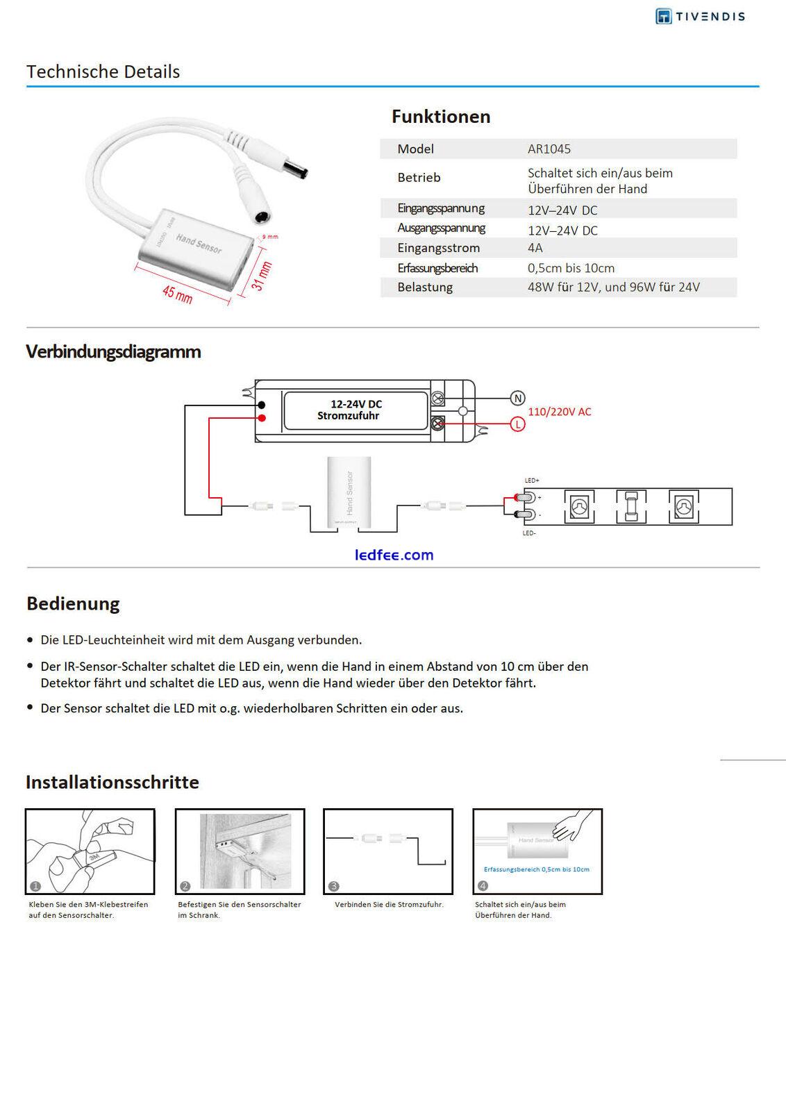LED Infrarot IR Handsensor Schalter Aluminium Gehäuse 12-24VDC Stripe Streifen  3 
