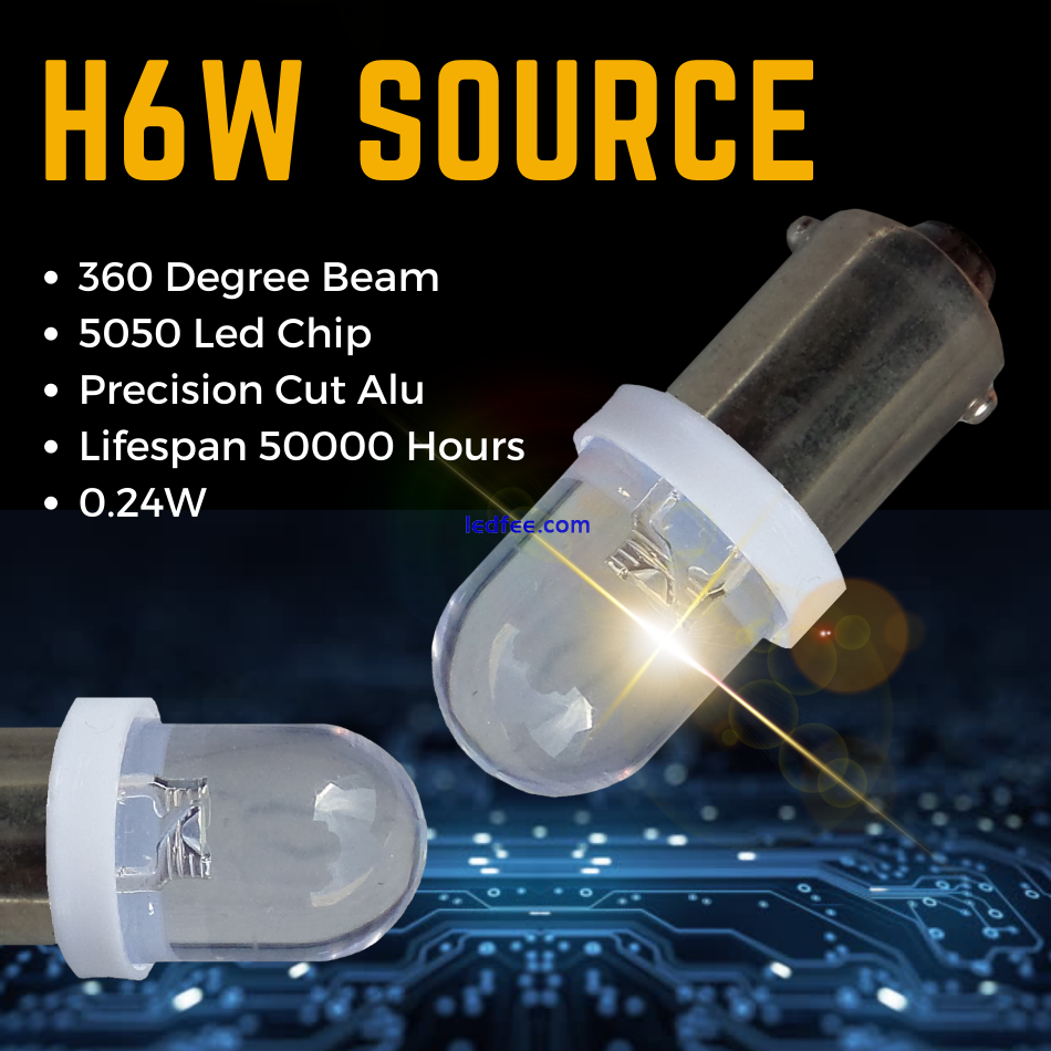 H6w Led White Side Light Bulbs Super Ice Xenon 433 434 Bax9s Offset Pins Hid 2x 4 