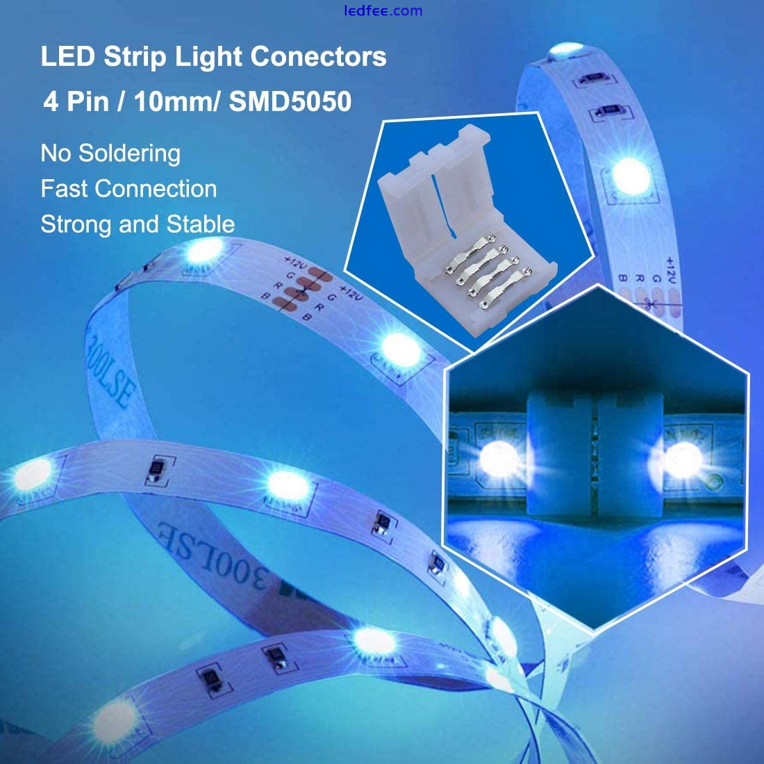 10 Packs 4 Pin LED Light Strip Connectors, 10Mm Unwired Connector Accessories fo 4 