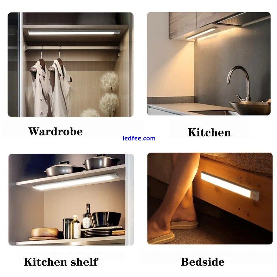 Wireless LED PIR Motion Sensor Light Strip Cabinet Lamp Closet USB Rechargeable 2 