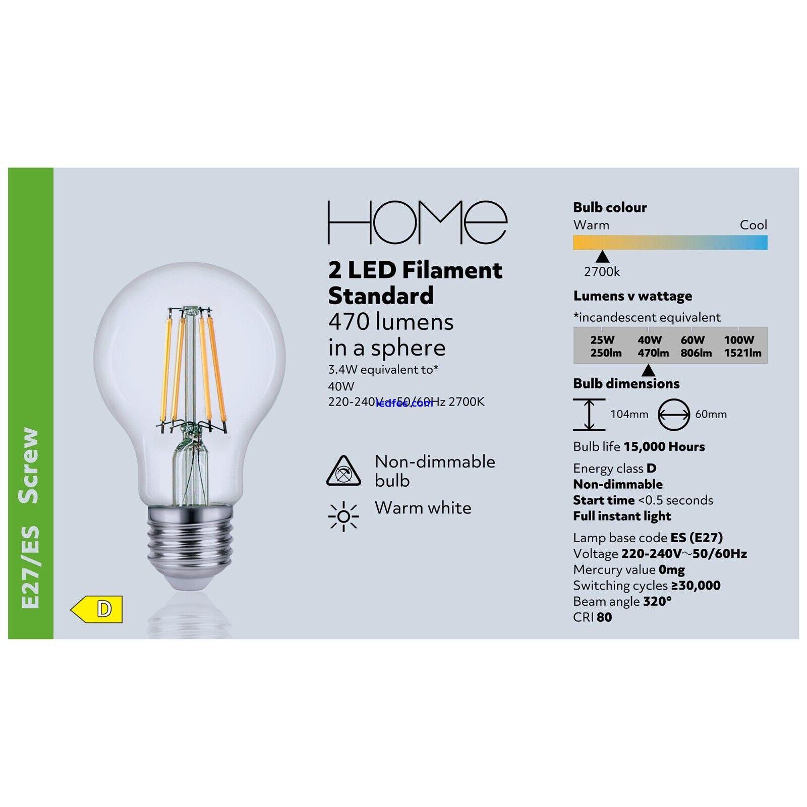E27 LED Bulb 3.4W 2-20pack Equivalent to 40W Large Screw ES Globe Filament Lamp 2 