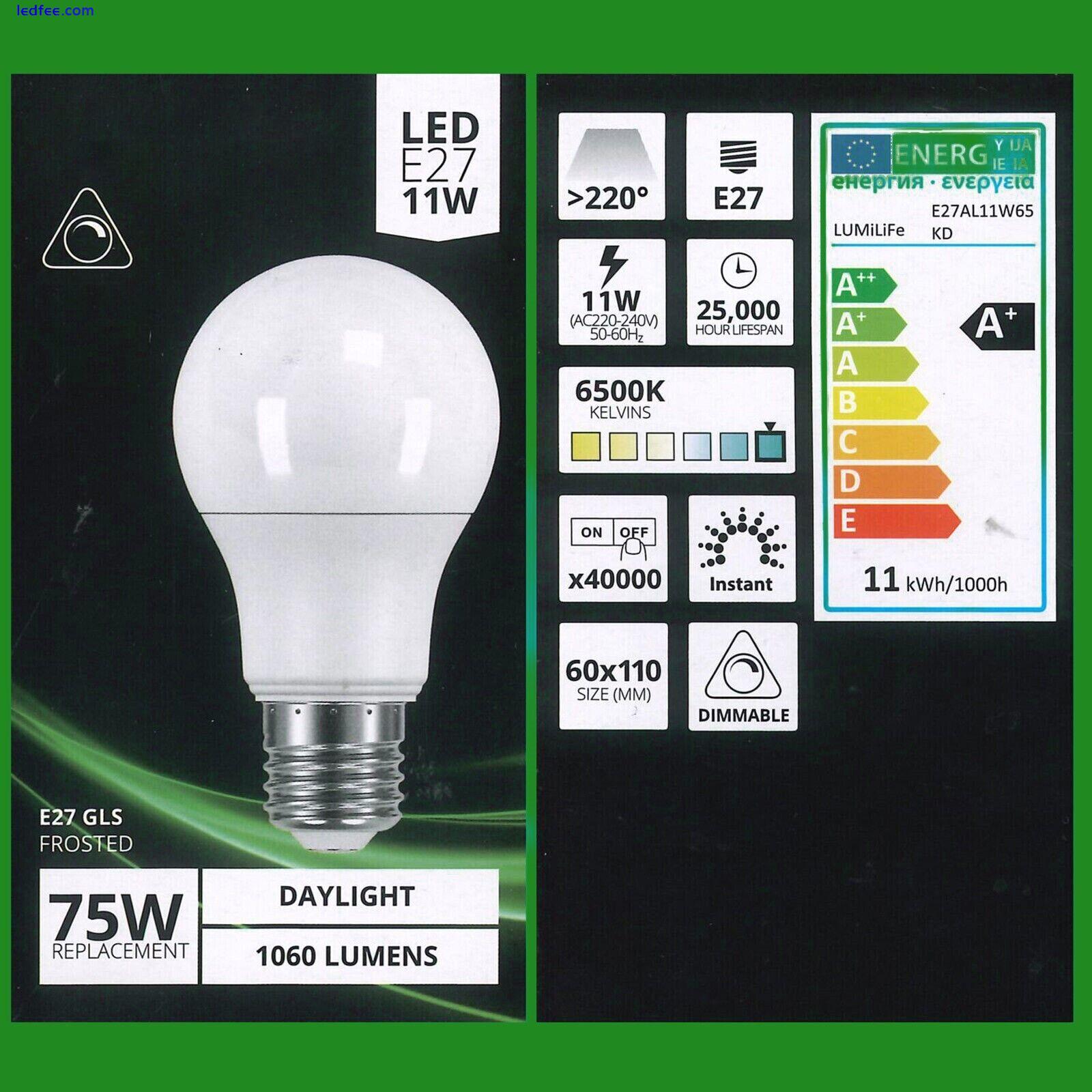 1x 11W Dimmable LED GLS 6500k Daylight White, ES E27 Light Bulbs Lamp 0 