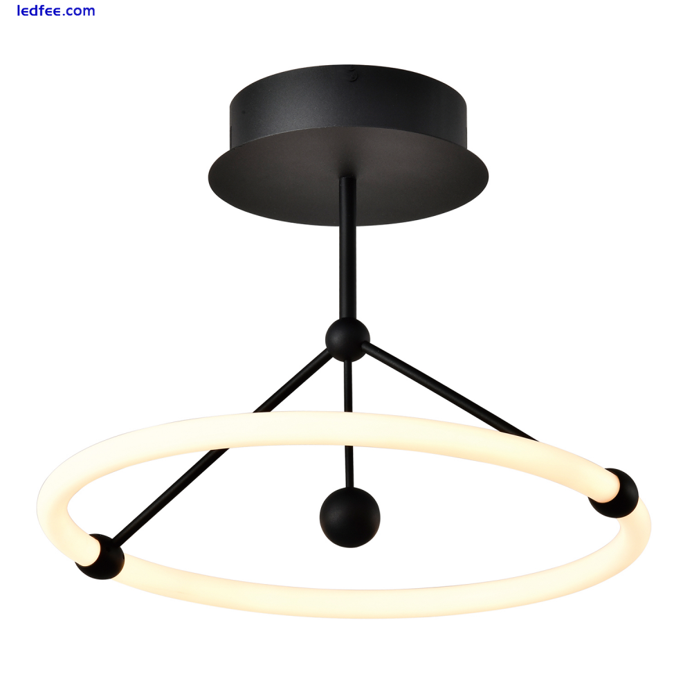 Sleek Contemporary Matt Black Sand Ceiling Light with Opal LED Circular Ring ... 0 