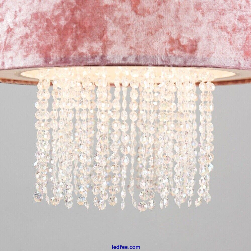 Ceiling Light Shade Velvet Drum Lampshades Jewel Droplet Pendant Shade LED Bulb 3 