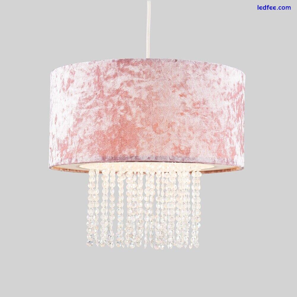 Ceiling Light Shade Velvet Drum Lampshades Jewel Droplet Pendant Shade LED Bulb 2 