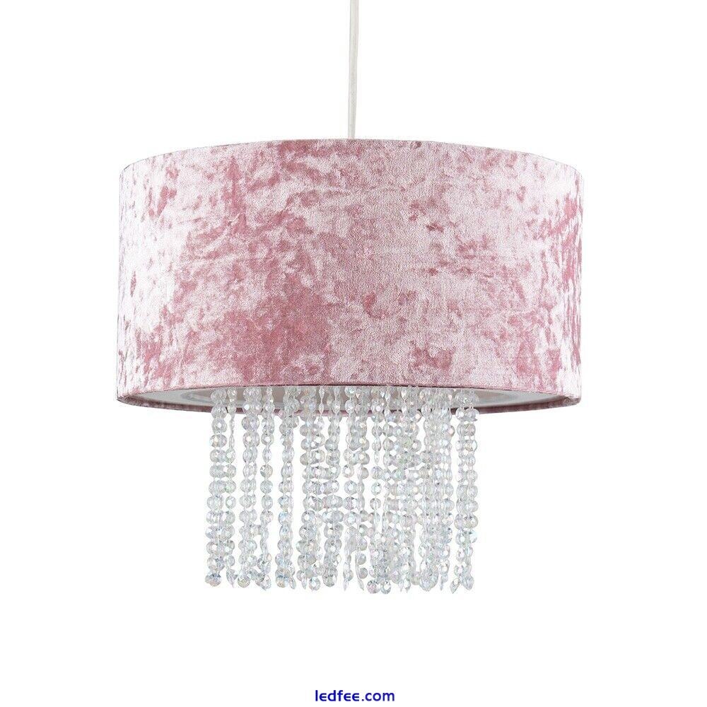 Ceiling Light Shade Velvet Drum Lampshades Jewel Droplet Pendant Shade LED Bulb 1 