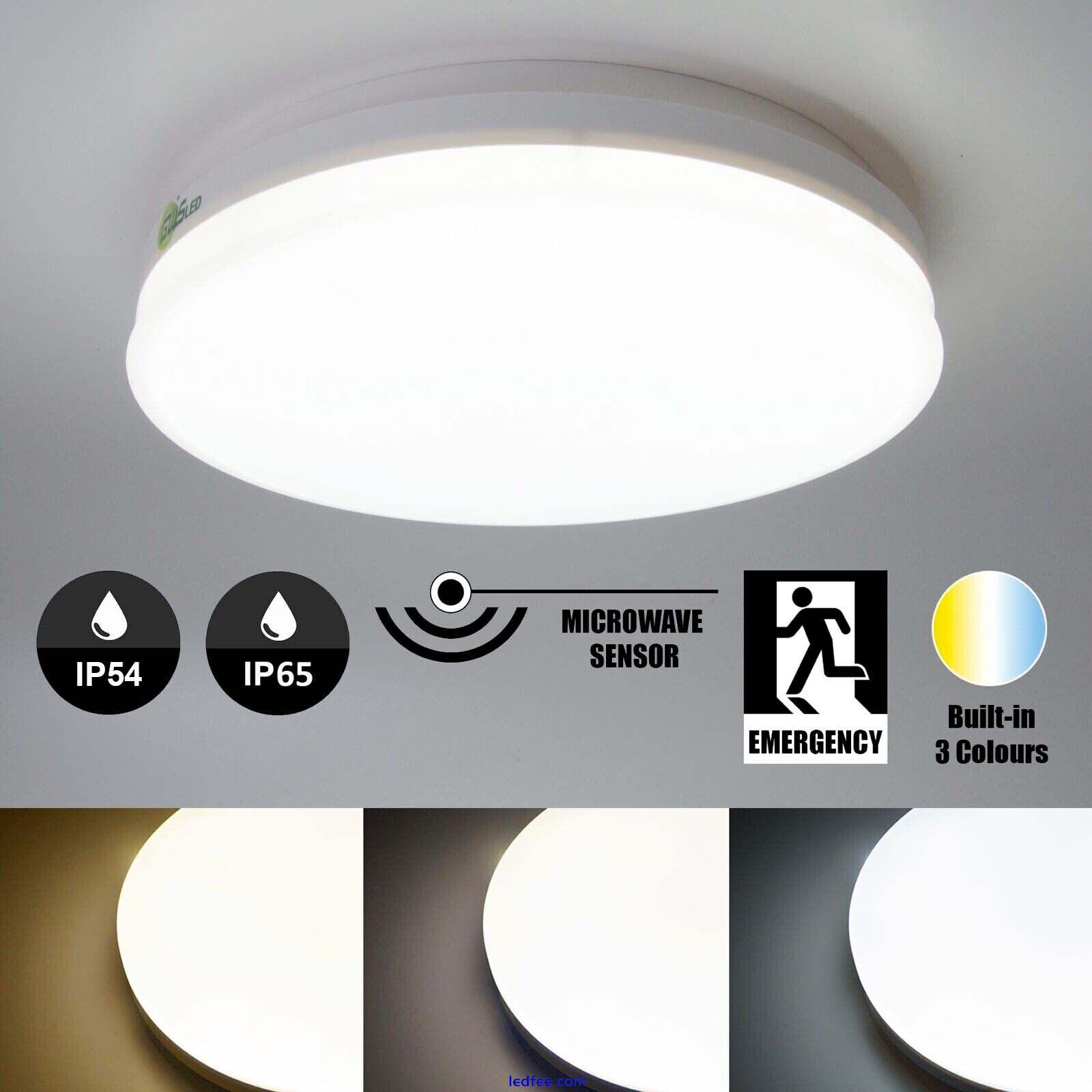 LED Ceiling Light With Microwave Motion Sensor & Emergency IP54 IP65 Waterproof 5 