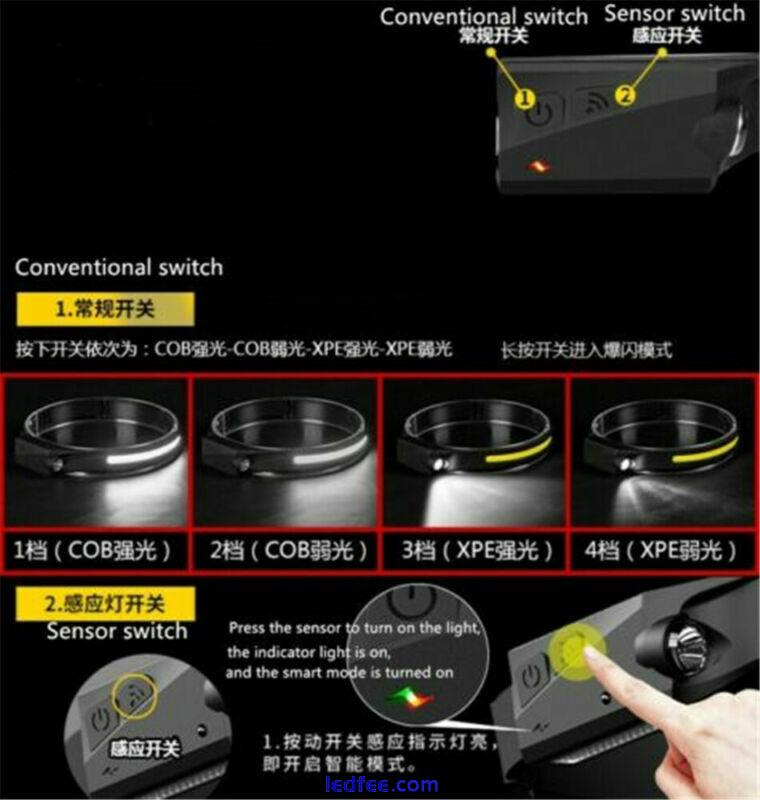 Head Torch Rechargeable Go Beam 230° Head Lamp Bar LED Headlamp Head Light 3 