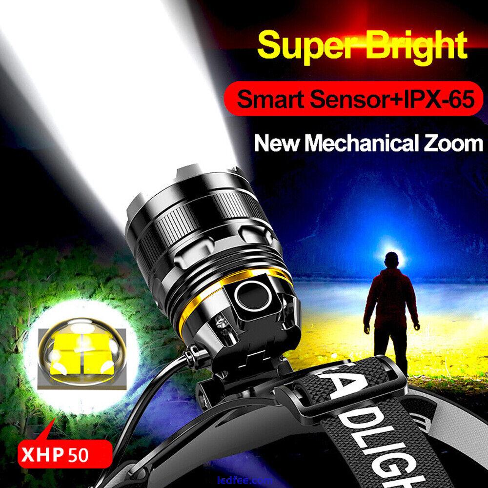 Waterproof LED Induction Headlamp Rechargeable Zoom Head Torch Fishing Head Lamp 2 