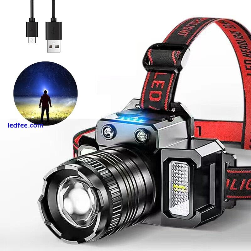 Super Bright COB LED Headlamp Headlight Zoom Head Torch Rechargeable Waterproof 2 