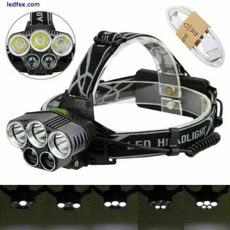 50000LM LED Headlamp 5 Head      Headlight Flashlight USB Torch Light 1 