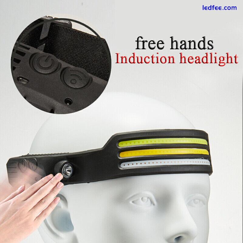 COB LED Headlamp USB Rechargeable Headlight Torch Work Light Bar Head Band Lamps 3 