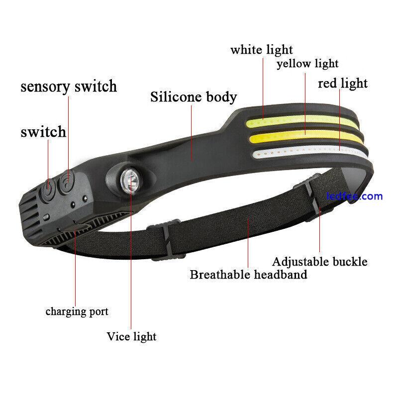 COB LED Headlamp USB Rechargeable Headlight Torch Work Light Bar Head Band Lamps 2 
