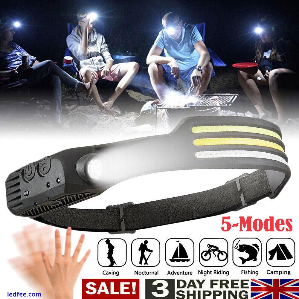 Waterproof COB Headlamp LED Motion Sensor Head Torch Headlights USB Rechargeable 0 