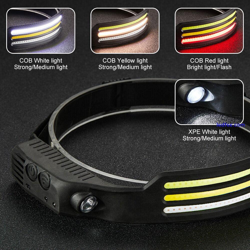 Waterproof COB Headlamp LED Motion Sensor Head Torch Headlights USB Rechargeable 2 