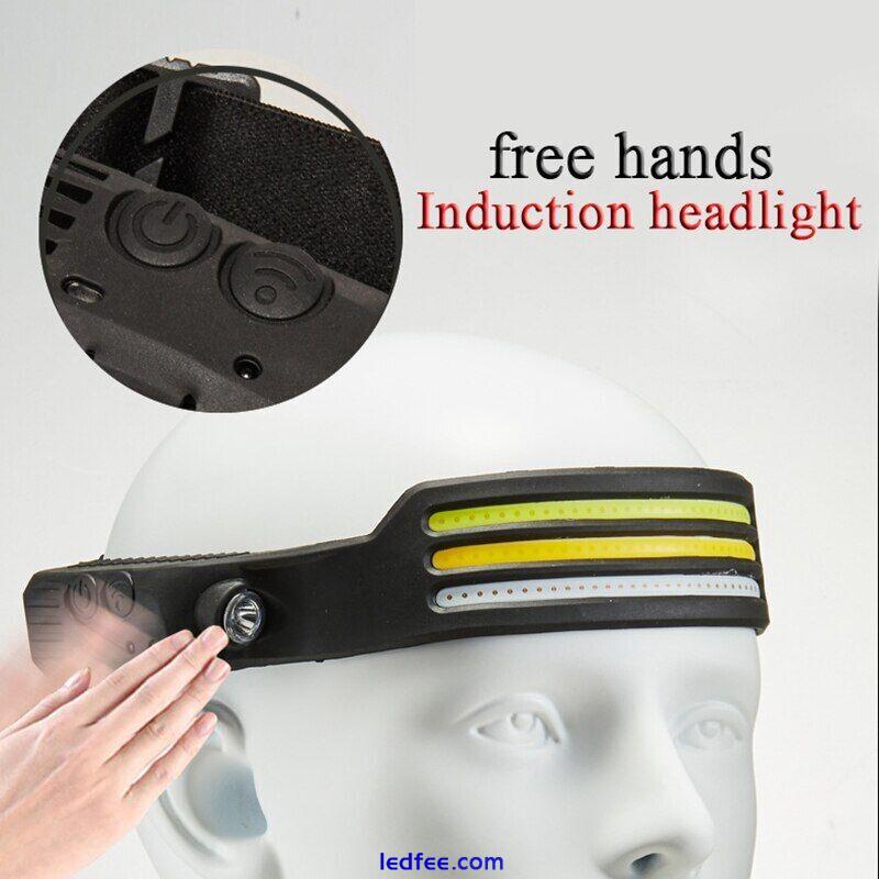 Waterproof COB Headlamp LED Motion Sensor Head Torch Headlights USB Rechargeable 4 