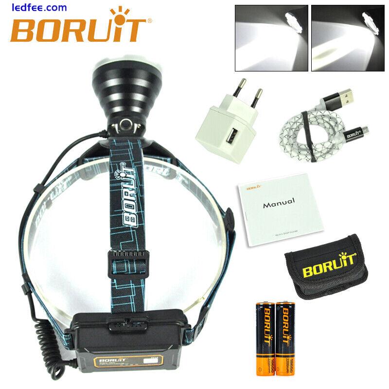 BORUIT LED Headlamp Head Torch USB Rechargeable Camping Lamp Light Waterproof 3 