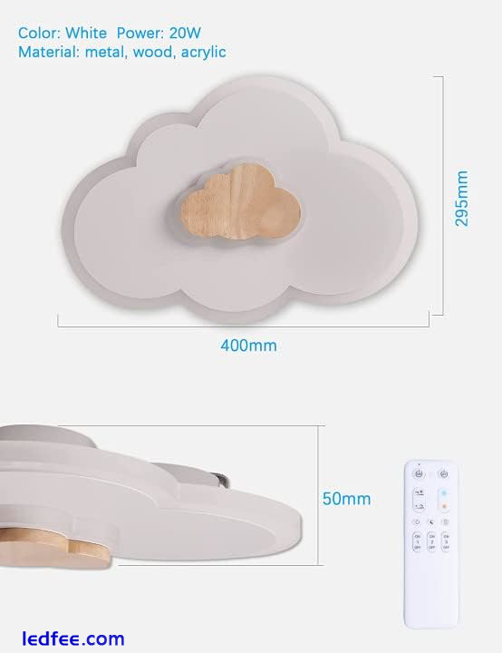 FANLG LED Ceiling Light, 40CM Cloud Light Dimmable Ceiling Lamp with Remote Kids 3 