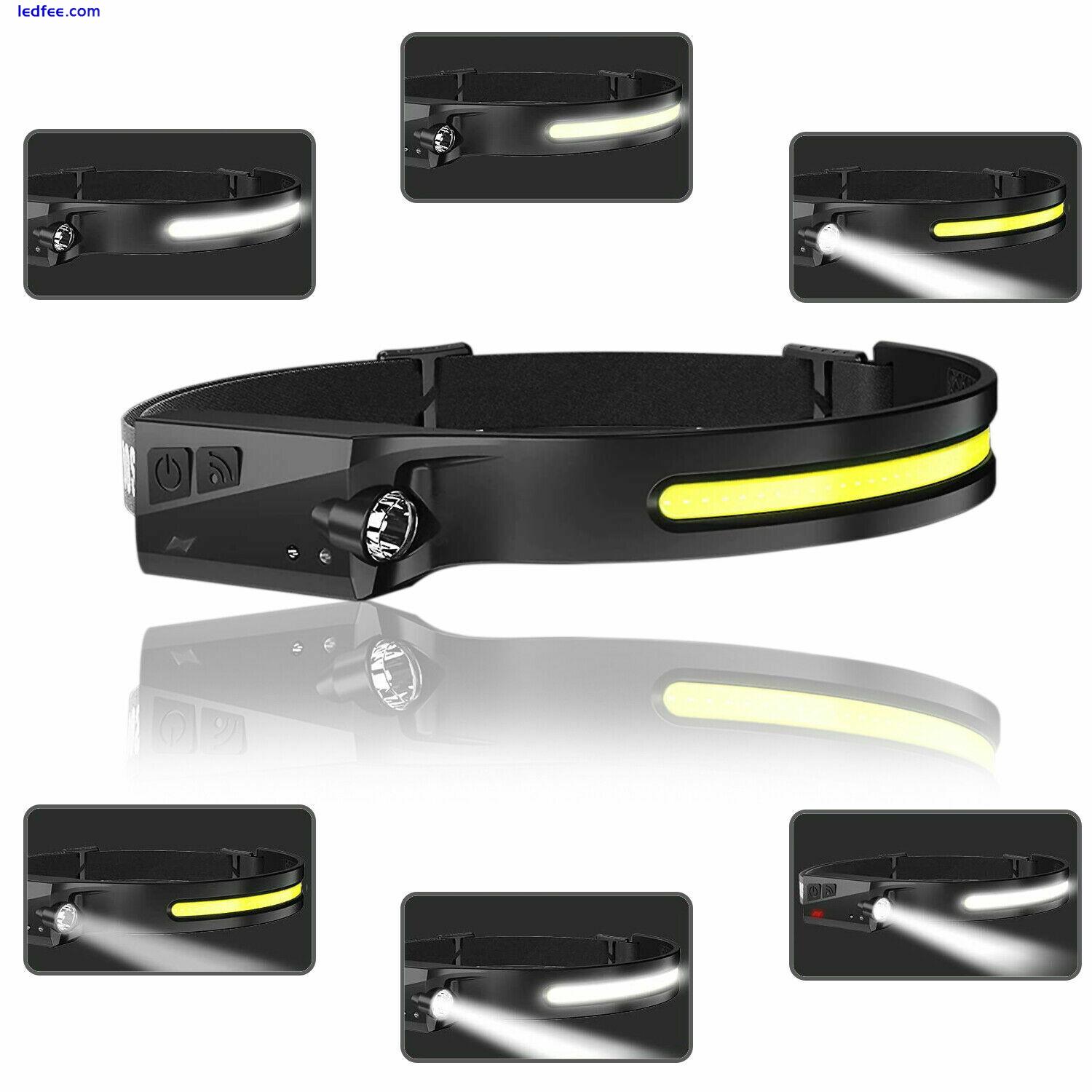 COB LED Headlamp USB Rechargeable Headlight Torch Work Light Bar Head Band Lamp 2 