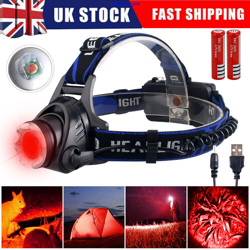 800Yards Red Light LED USB Headlamp Hog Predator Head Torch Hunting Rechargeable 1 