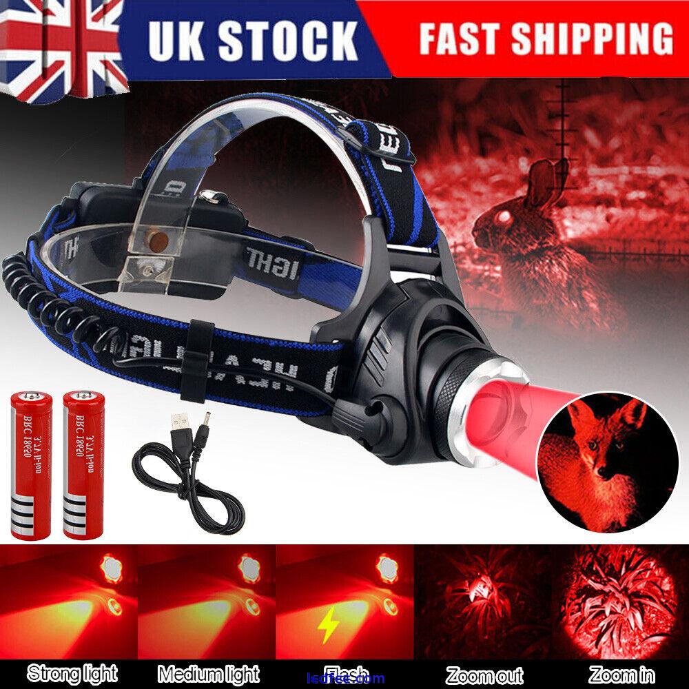 800Yards Red Light LED USB Headlamp Hog Predator Head Torch Hunting Rechargeable 0 