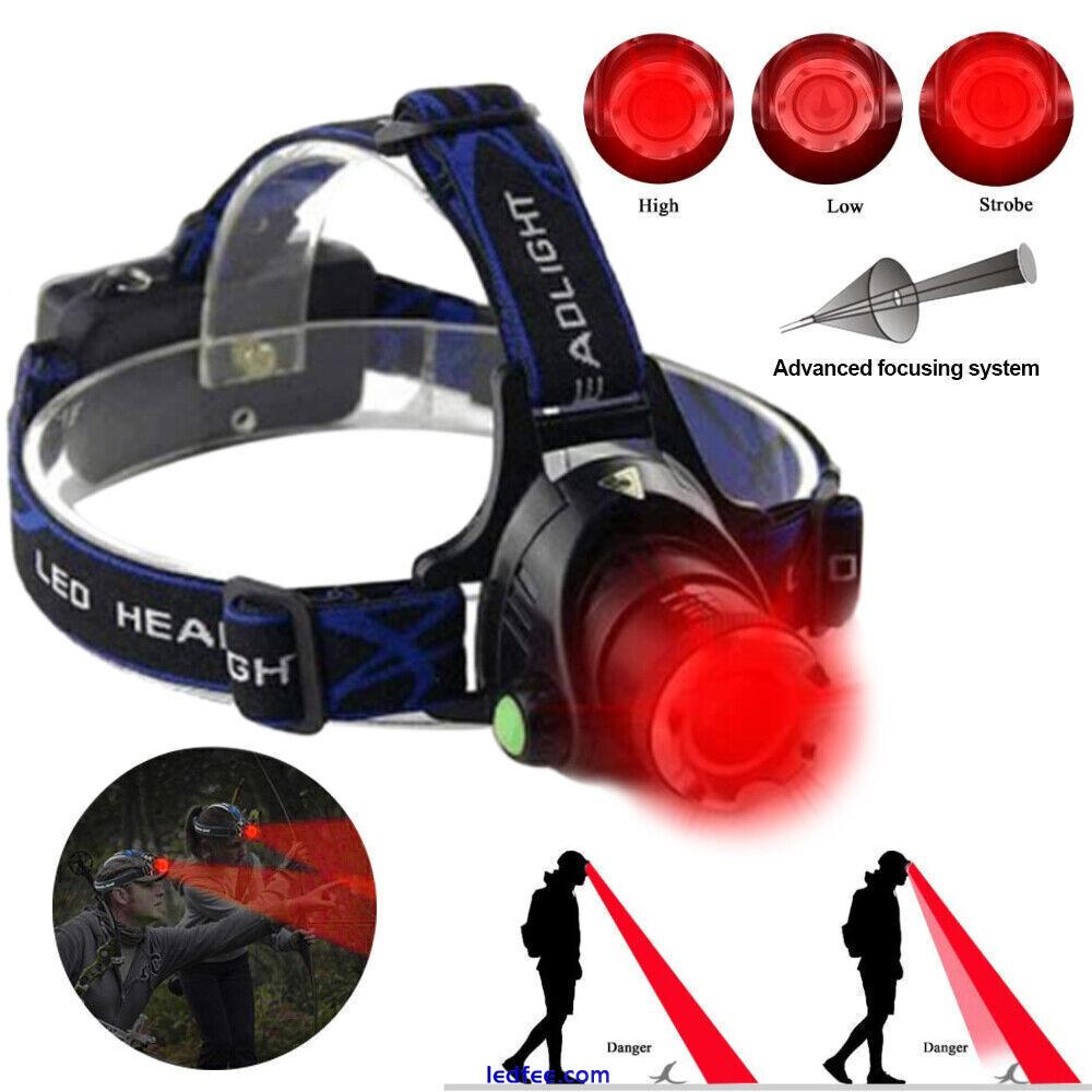 800Yards Red Light LED USB Headlamp Hog Predator Head Torch Hunting Rechargeable 2 