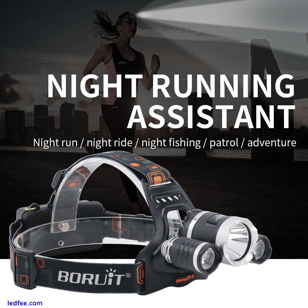 BORUIT Hiking Headlamp 3LED white+UV Lamp Head Torch Rechargeable  Waterproof 2 