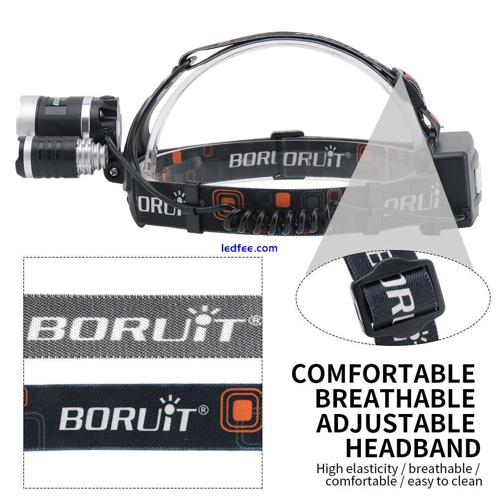 BORUIT Hiking Headlamp 3LED white+UV Lamp Head Torch Rechargeable  Waterproof 5 