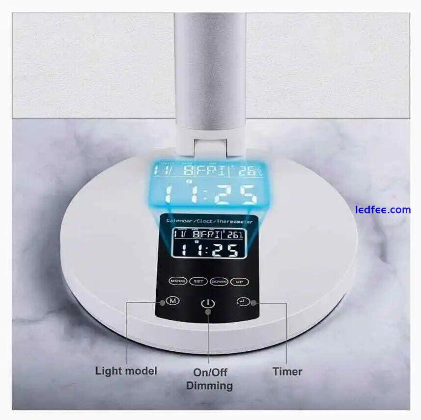 Desk Lamp Light LED Table Dimmable Alarm Calendar Thermometer 5 Mode USB 180° 3 