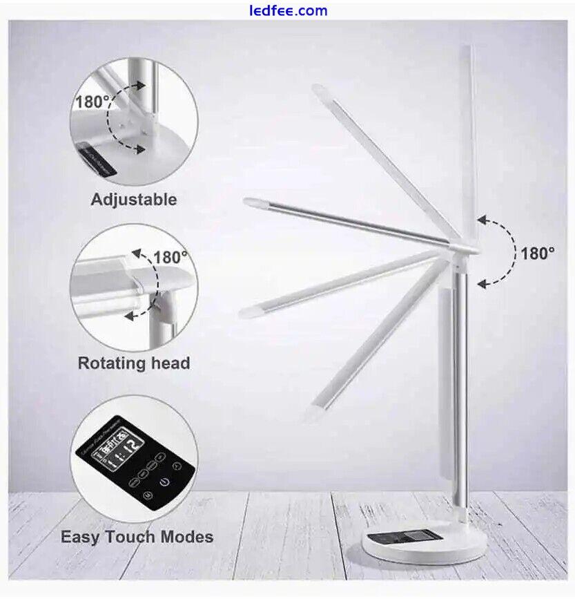Desk Lamp Light LED Table Dimmable Alarm Calendar Thermometer 5 Mode USB 180° 2 