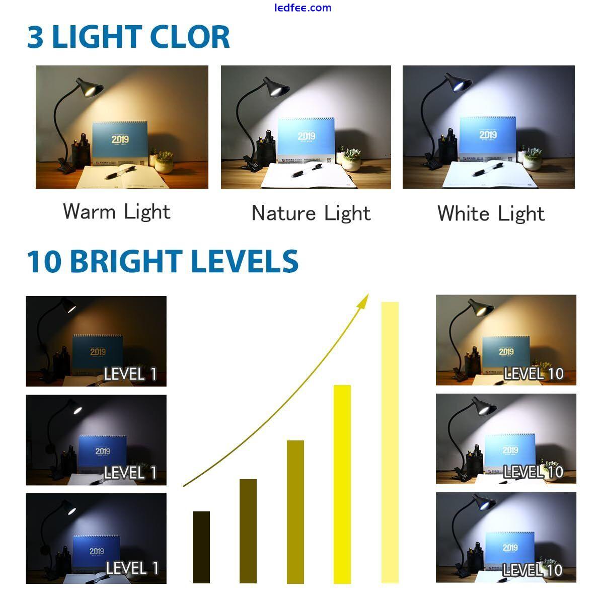 Desk Lamp Clip Light, 3 Light Modes 5 Dimmable Brightness Book Reading Light 3 