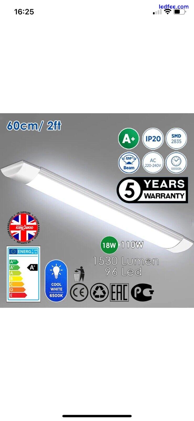 2 X LED Batten Light Low Profile Ceiling Tube Light office 20W 2 Foot 0 