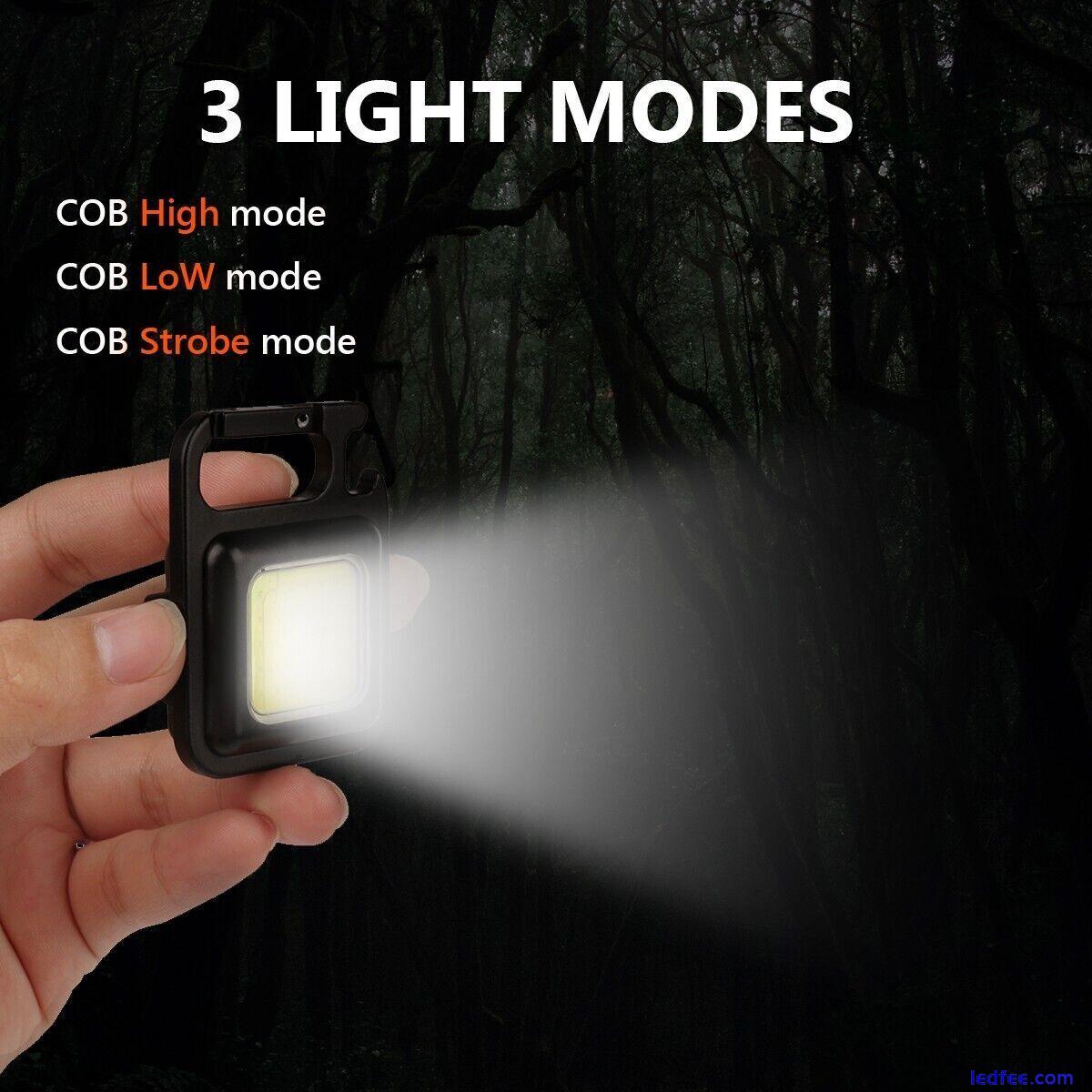 USB Rechargeable LED COB Work Light Lamp Mini Torch Keychain magnetic Flashlight 3 