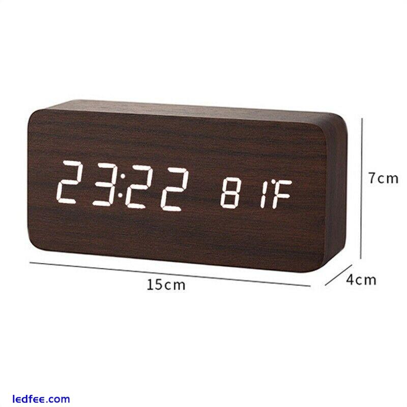 Wooden LED Digital Clock Alarm Clock Time Temperature Calendar USB Alarm Clock 5 