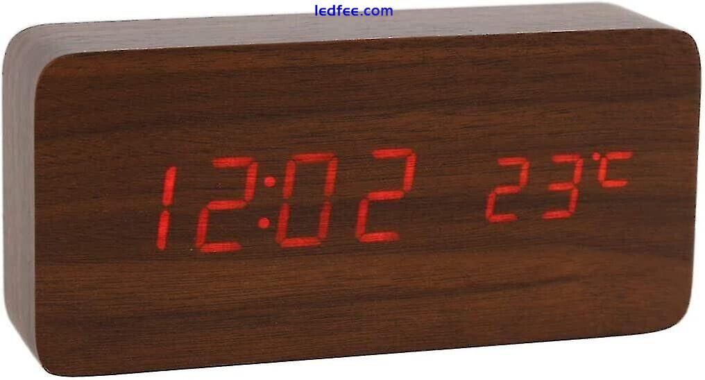 Wooden LED Digital Clock Alarm Clock Time Temperature Calendar USB Alarm Clock 2 