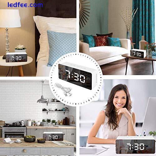 Digital Mirror Alarm LED Bedside Clock with Temperature Snooze voice Control 0 