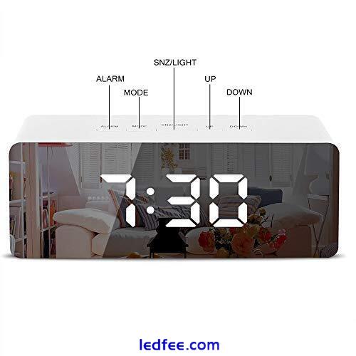 Digital Mirror Alarm LED Bedside Clock with Temperature Snooze voice Control 4 