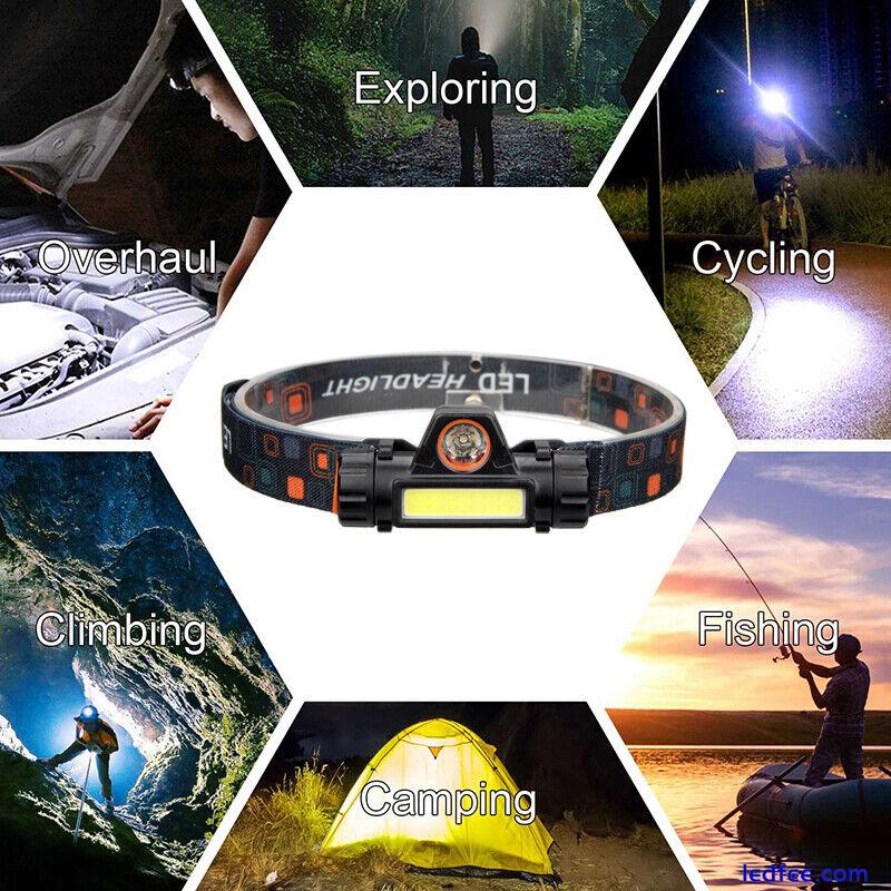 COB Waterproof LED Headlamp Headlight Head Lamp Torch Flashlight USB Charging UK 1 