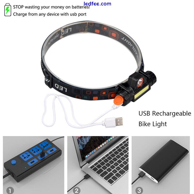 COB Waterproof LED Headlamp Headlight Head Lamp Torch Flashlight USB Charging UK 3 