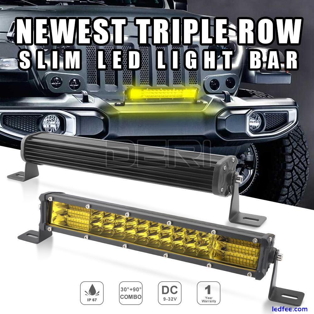 10inch LED Light Bar Yellow Fog Tri Row Spot Flood Combo Offroad Truck SUV ATV 2 
