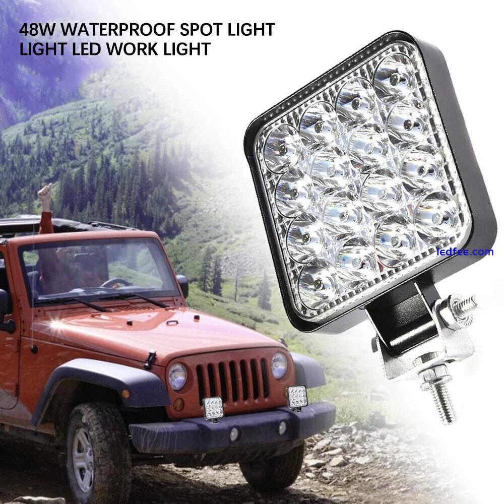 12V Waterproof Led Work Light Bar Square Spotlight 48W Work Light Headlight 1 