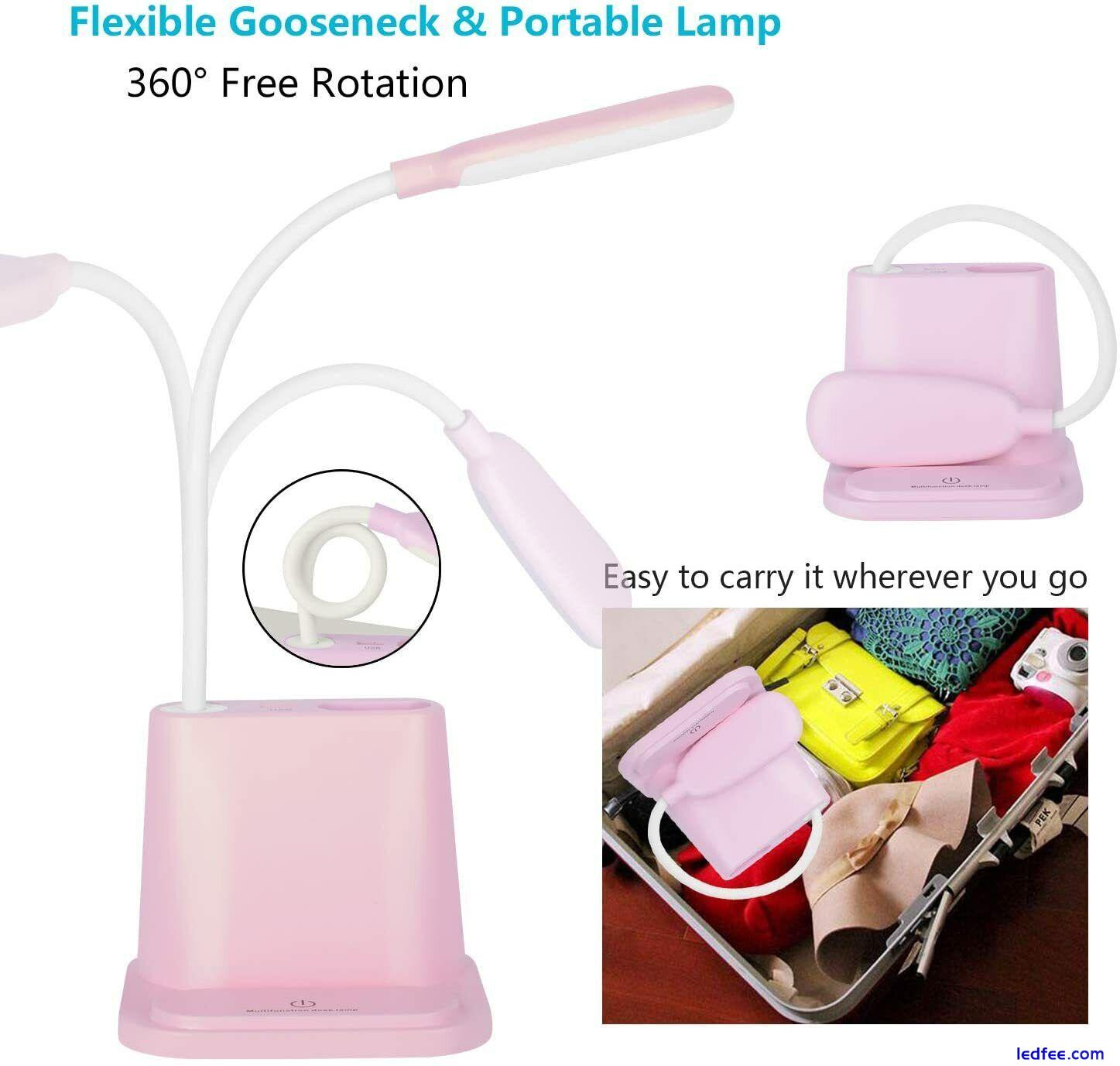 USB LED Desk Light Dimmable Bedside Reading Lamp Rechargeable Touch Control US 4 