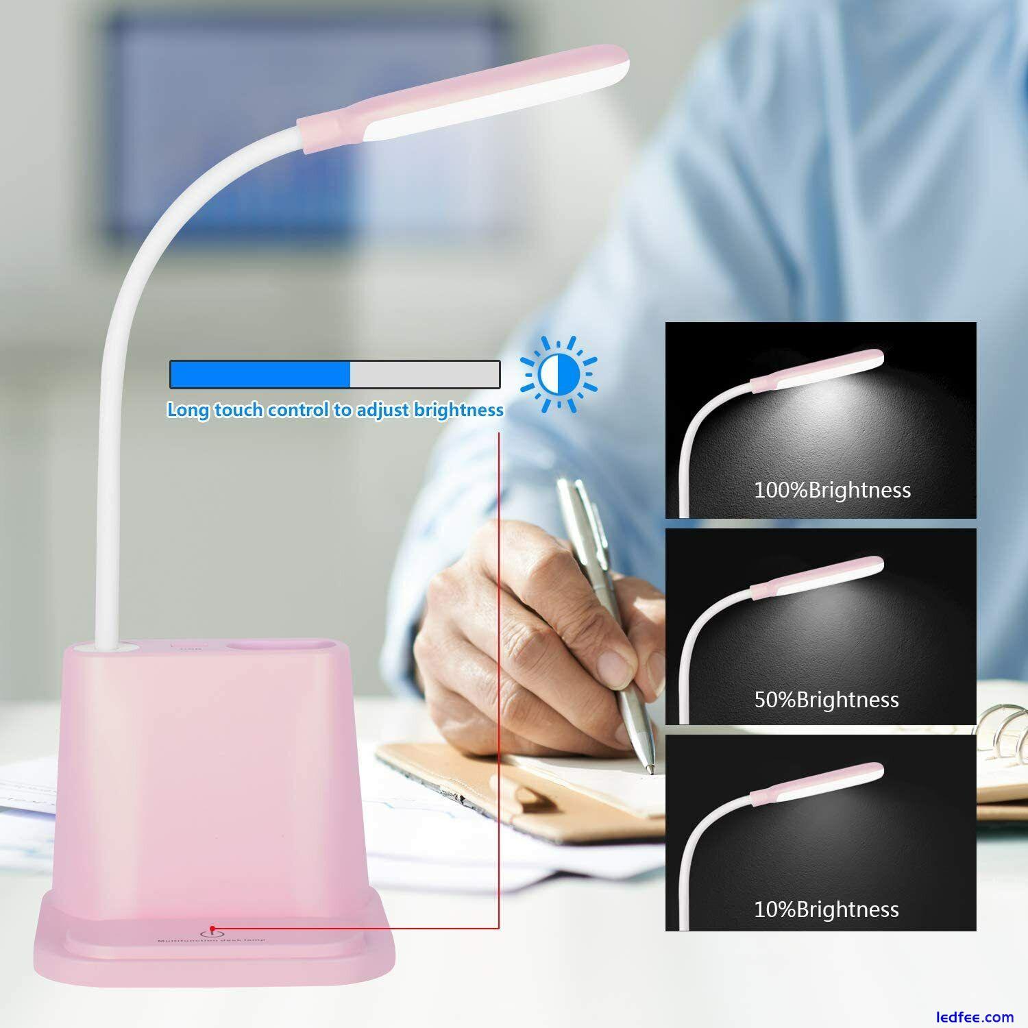 USB LED Desk Light Dimmable Bedside Reading Lamp Rechargeable Touch Control US 5 