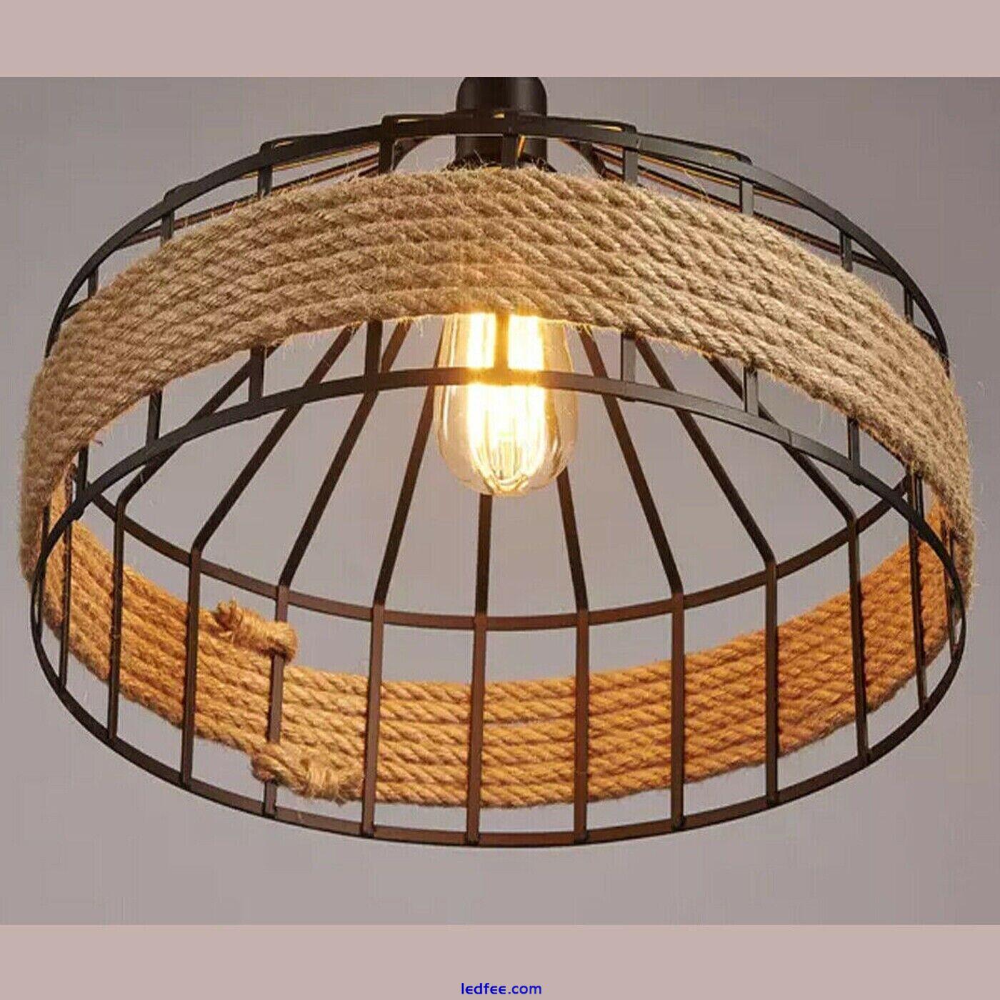 Vintage Industrial Ceiling Light Loft Hemp Rope Pendant Light Retro Lamp Iron UK 3 