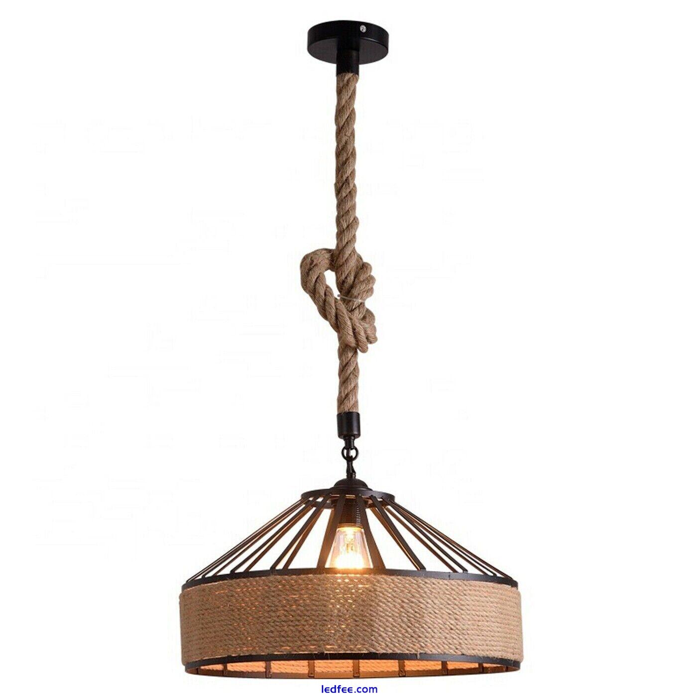 Vintage Industrial Ceiling Light Loft Hemp Rope Pendant Light Retro Lamp Iron UK 2 