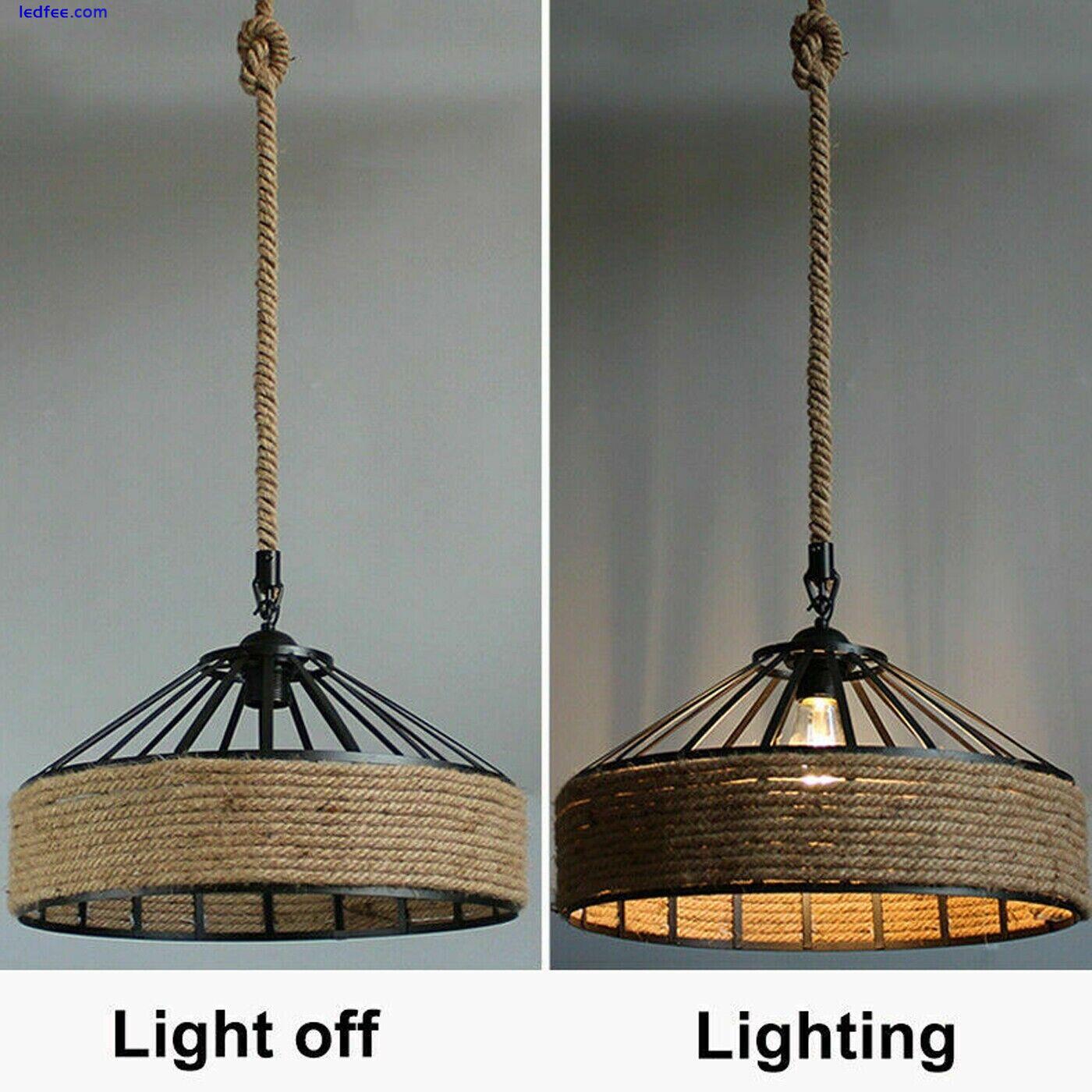 Vintage Industrial Ceiling Light Loft Hemp Rope Pendant Light Retro Lamp Iron UK 1 