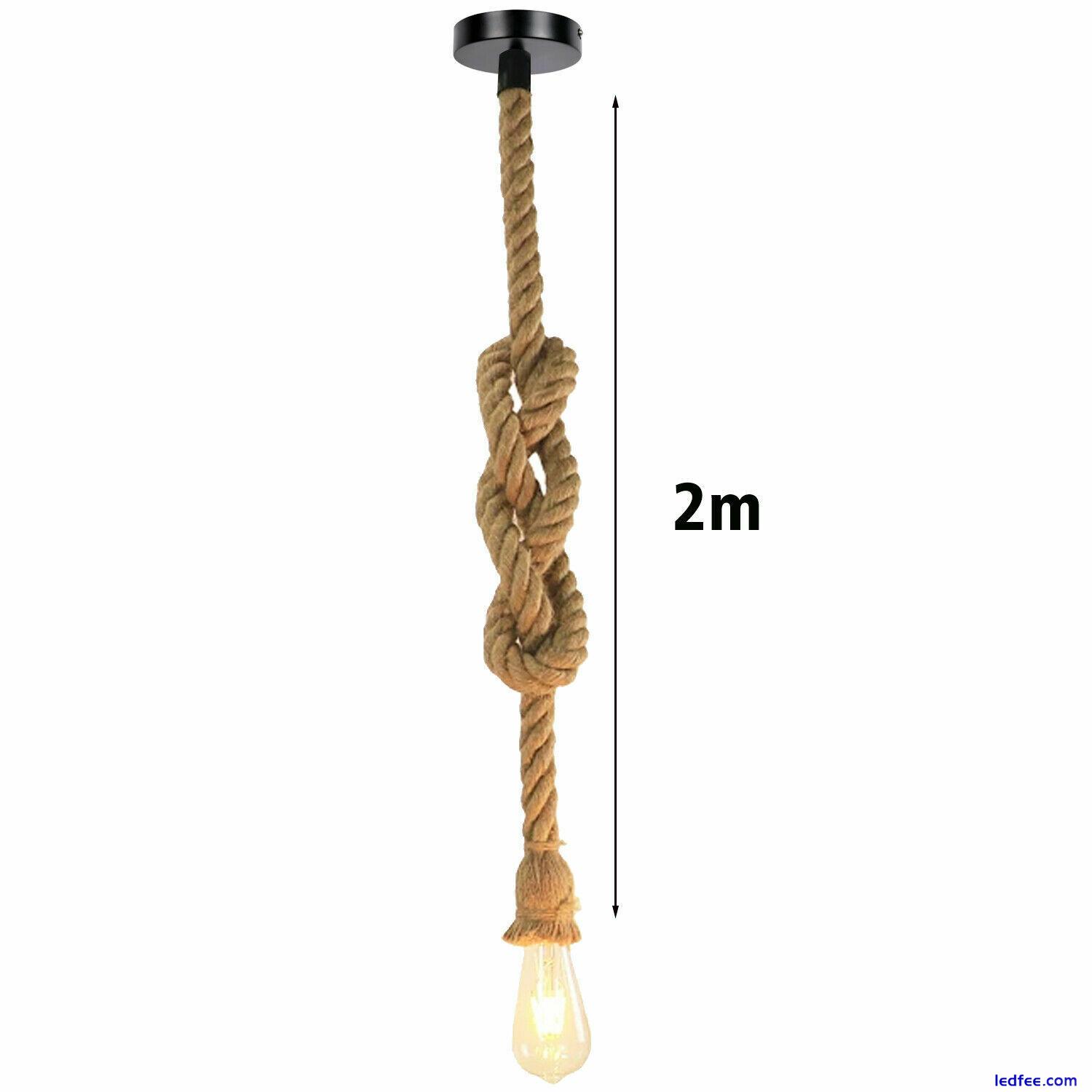 New 1/2 Heads Hemp Rope Vintage Pendant Ceiling Lamp Industrial Chandelier Light 2 