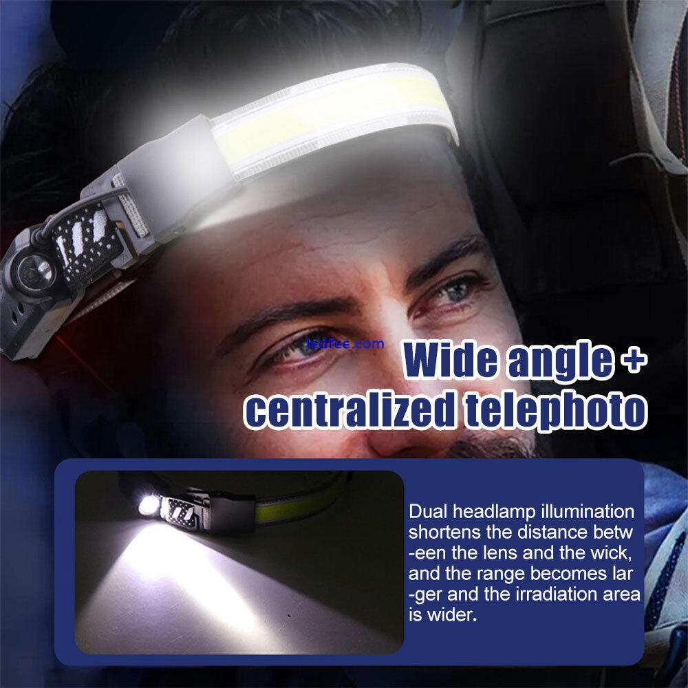 NEU Stirnlampe COB LED Kopflampe USB Wiederaufladbar Bewegungssensor 5 Modi 3 
