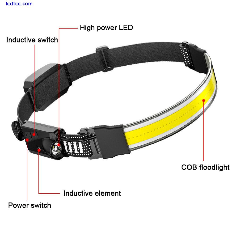 NEU Stirnlampe COB LED Kopflampe USB Wiederaufladbar Bewegungssensor 5 Modi 1 