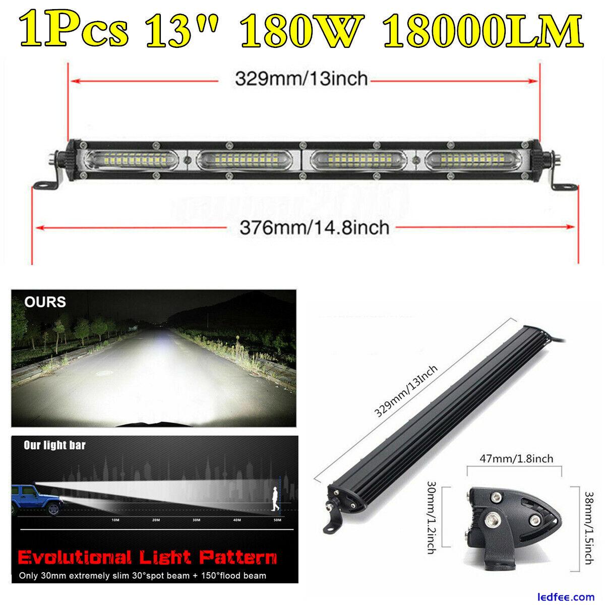 13in 180W LED Work Light Bar Spot Flood Combo Beam Car Driving Snow Fog Lamp 4 